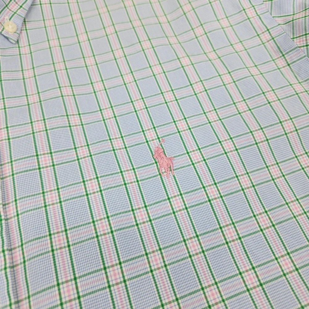 Ralph Lauren Polo Shirt Mens 17 - 32/33 Classic Fit Blue Green PInk‎ Pony Check